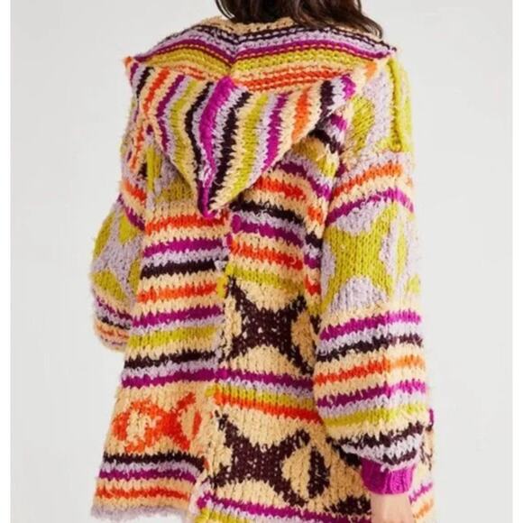 FREE PEOPLE Peggy Wool Blend Open Cardigan Sweater Sunshine Orchid Size XS Boho - Picture 10 of 10